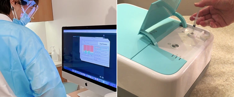 口臭測定器　モニター画面、銀座池渕歯科の口臭測定器